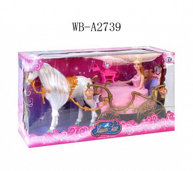 Карета для принцессы с лошадью со световыми эффектами, в наборе с куклой, в коробке